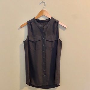 J Crew charcoal grey, dressy button down tank.